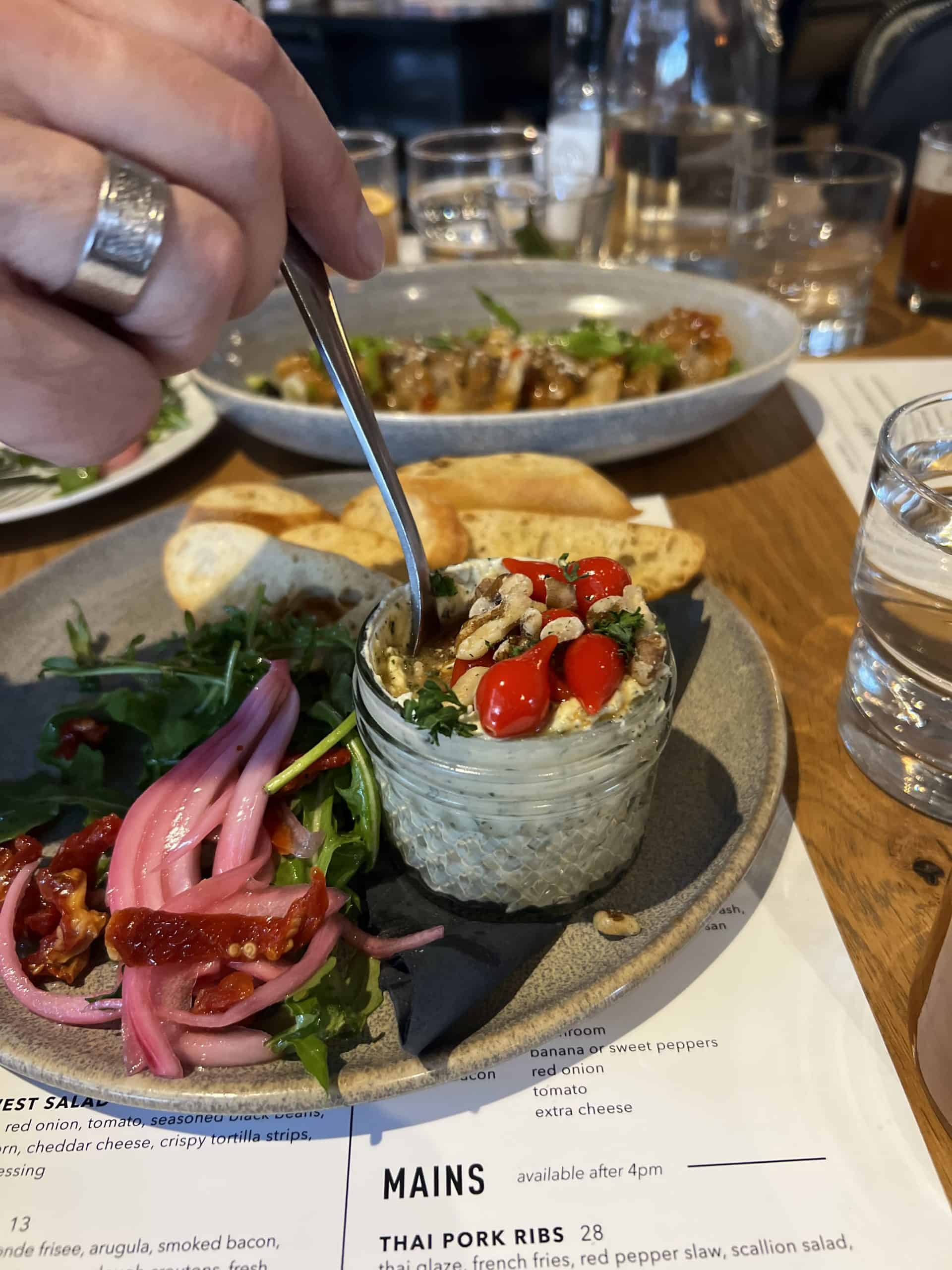 Goat Cheese Spread and Pickled Onions at Ghostwriter Public House, Johnstown OH