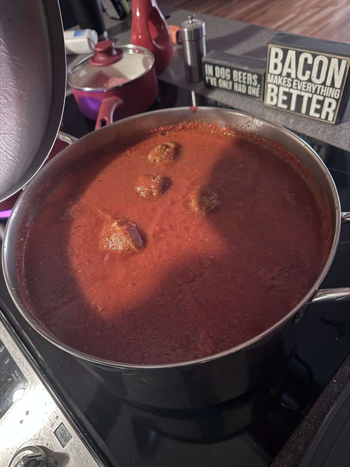 Pot of Spaghetti Sauce Simmering on the stove at home